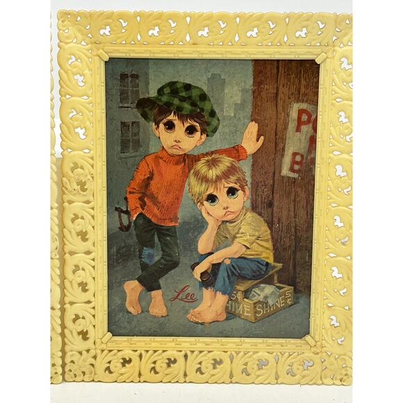 Vintage Mid Century Big Eyes Lee Boy Dog Mcm Keane Crying Sad Print - Picture 3 of 5